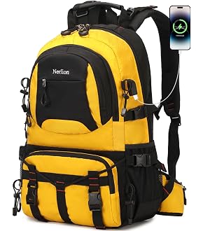 Nerlion 40L Hiking Backpack Travel Backpack for Men Women Camping Waterproof Outdoor Hiking Daypack Lightweight Backpack (Yel